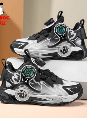 巴布豆儿童高帮男童篮球鞋6-15轻便防滑春秋网面透气运动鞋跑步鞋