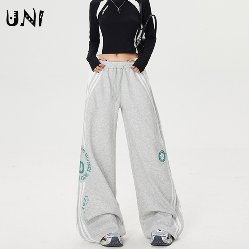 美式复古字母印花运动阔腿卫裤女