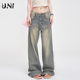 女春夏设计感小众百搭垂感直筒拖地裤 美式 复古做旧低腰条纹牛仔裤
