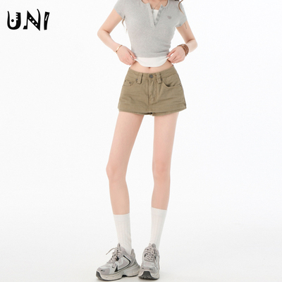 卡其色低腰宽松显瘦超短裙裤女