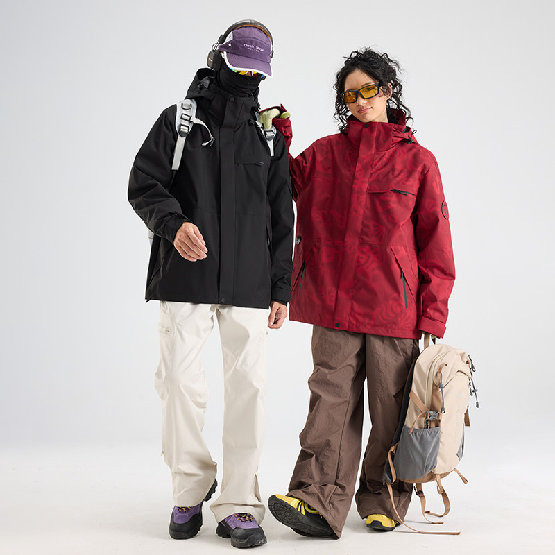 秋冬加厚冲锋衣两件套情侣登山服男户外防风防水三合一外套女定制