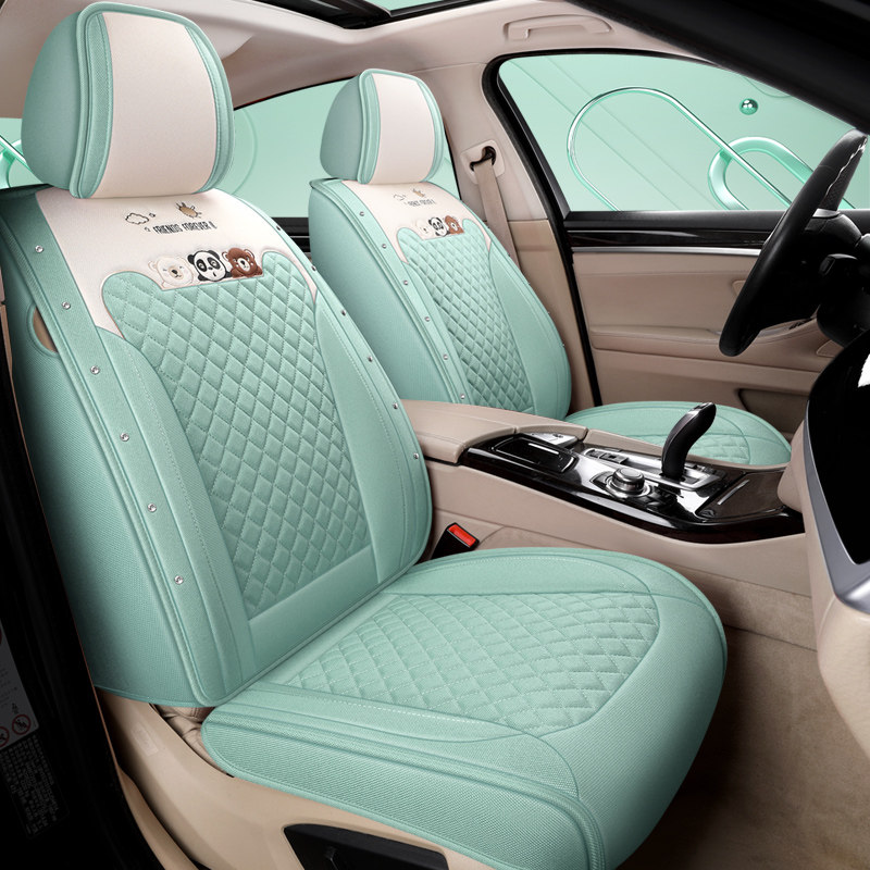 紫风铃女士卡通亚麻汽车座套坐垫四季通用大气布艺全包围车椅垫套