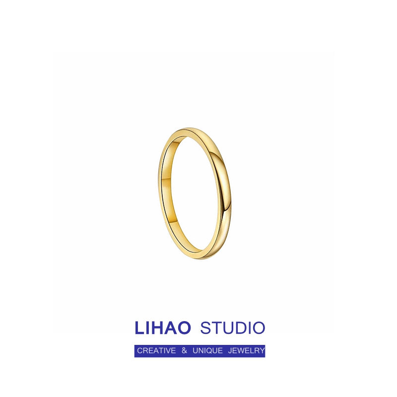 不掉色经典素圈光面金色戒指女