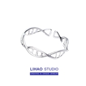 LIHAO双螺旋DNA戒指女开口可调节INS潮流简约冷淡风时尚 食指指环