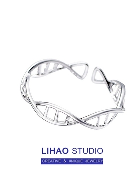 LIHAO双螺旋DNA戒指女开口可调节INS潮流简约冷淡风时尚食指指环