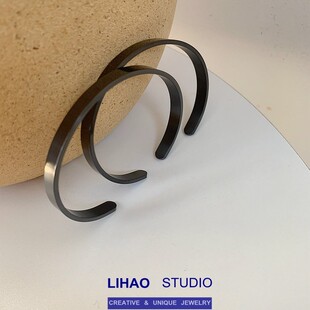 LIHAO黑色暗黑系冷淡风手镯男女百搭简约嘻哈甜酷风开口可调节