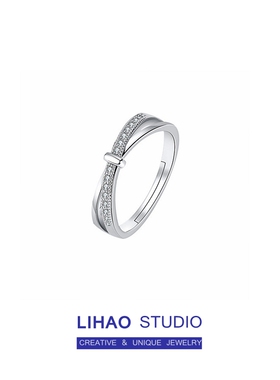 LIHAO简约交叉打结微镶情侣素圈小众设计开口可调节轻奢戒指女