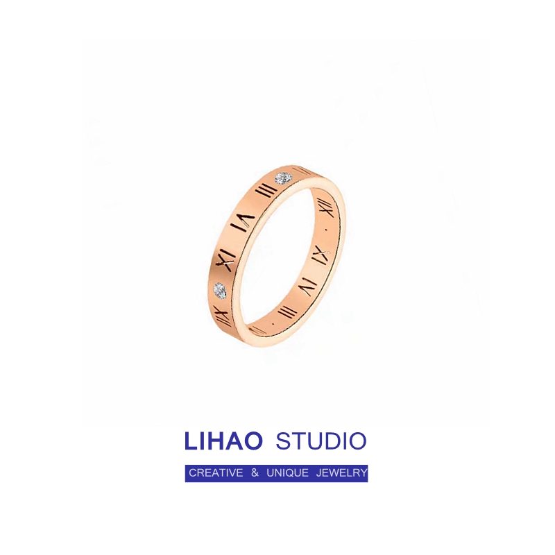 LIHAO玫瑰金罗马数字戒指女INS潮简约轻奢时髦复古小众钛钢不掉色