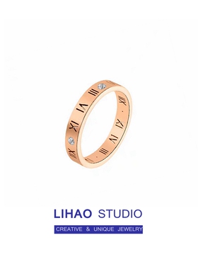 LIHAO玫瑰金罗马数字戒指女INS潮简约轻奢时髦复古小众钛钢不掉色