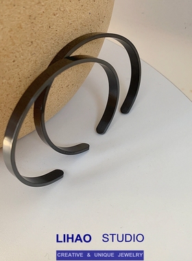 LIHAO黑色暗黑系冷淡风手镯男女百搭简约嘻哈甜酷风开口可调节