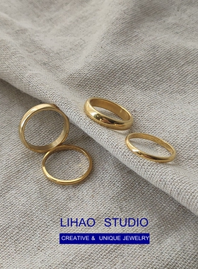 LIHAO金色钛钢戒指女INS潮不掉色小众设计轻奢精致欧美素圈指环男