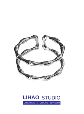 LIHAO双层竹节戒指女ins潮冷淡风复古设计感开口可调节指环关节戒