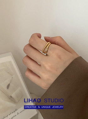 LIHAO双层光面随行夸张戒指女时尚个性网红潮流欧美叠戴关节指环