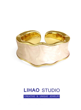 LIHAO宽版白色戒指女ins潮欧美复古珐琅滴釉高级感个性夸张食指环