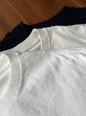 WetGrade叠穿神Tee卷边破坏打底衫男纯色纯棉美式vintage圆领长袖