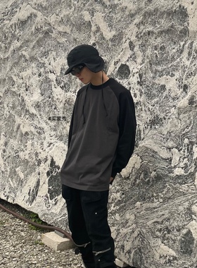 WetGrade秋季265g重磅撞色插肩袖纯棉情侣打底衫