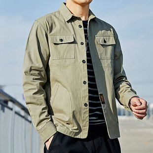 纯棉工装衬衫外套男长袖春秋季潮流宽松外穿男士衣服休闲帅气衬衣