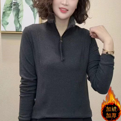 立领半拉链一体绒保暖卫衣女