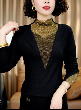 减龄妈妈装秋冬季加绒加厚打底衫中年女装洋气显瘦遮肚保暖上衣