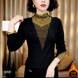 减龄妈妈装秋冬季加绒加厚打底衫中年女装洋气显瘦遮肚保暖上衣