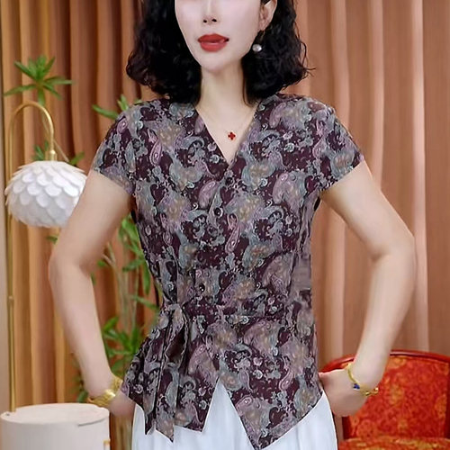 减龄妈妈夏季新品短袖天丝麻T恤