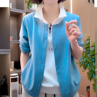 2025春季新款时尚纯棉长袖卫衣女洋气减龄显瘦女士假两件休闲衬衫