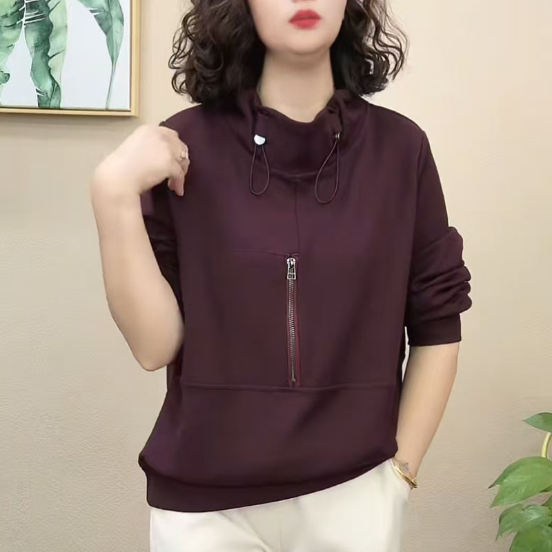 减龄妈妈装秋冬季纯棉加绒卫衣中年女装宽松大码休闲加厚保暖外套