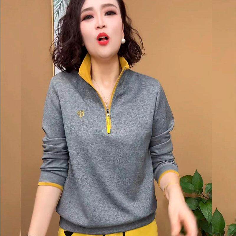 减龄妈妈装春季新品大码长袖T恤中年女装洋气显瘦纯棉休闲卫衣