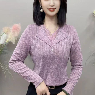 蕾丝V领毛衣打底衫2026新款女装穿搭修身春秋上衣早春百搭针织衫