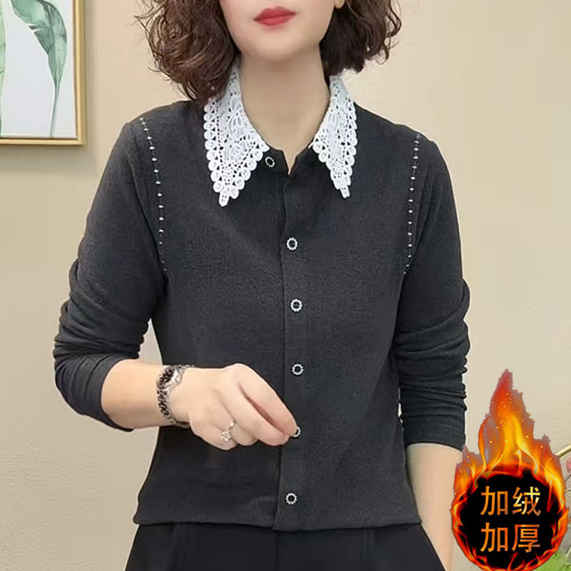 减龄妈妈秋冬加绒加厚蕾丝打底衫