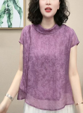 新中式立领女装天丝棉麻短袖衬衫