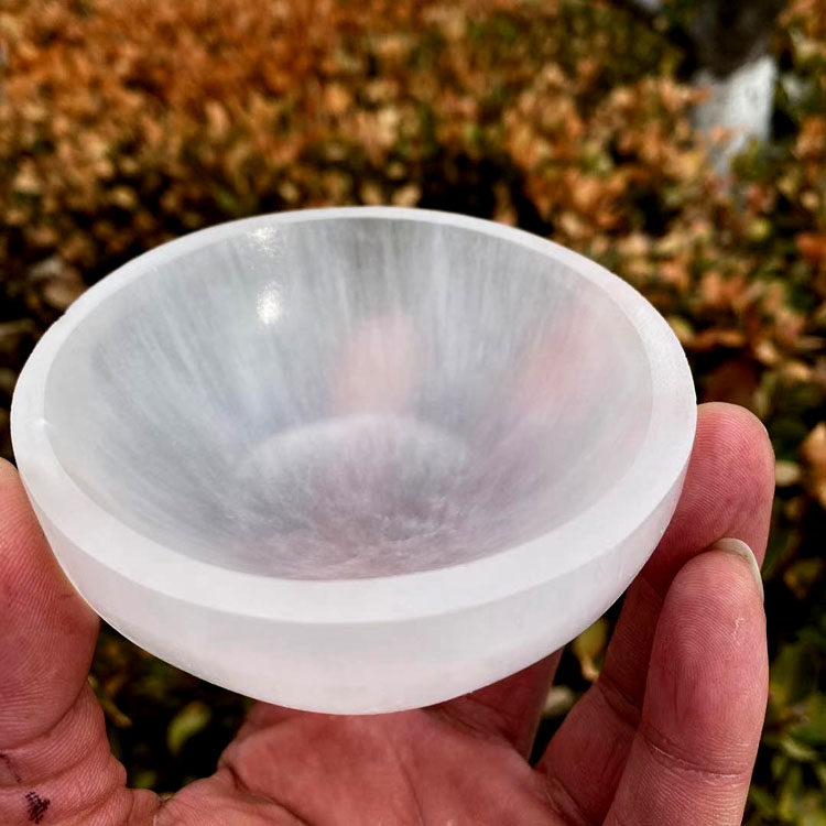 天然摩洛哥透石膏圆形碗水晶碗消磁碗玄精石装饰摆件可定做