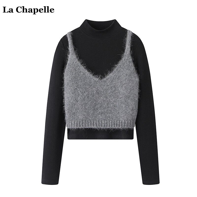 拉夏贝尔/La Chapelle秋季小香风叠穿吊带背心俩件套针织衫上衣女怎么看?