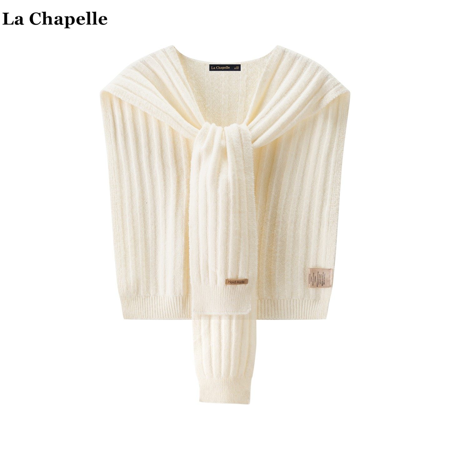 拉夏贝尔/La Chapelle纯色坑条针织披肩女外搭衬衫配裙子坎肩围巾
