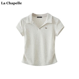 修身 上衣女夏季 新款 T恤 褶皱短袖 拉夏贝尔 Chapelle翻领POLO衫