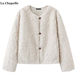 拉夏贝尔/La Chapelle冬季新款千金风皮毛一体外套女加厚毛毛上衣