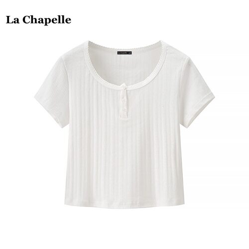 拉夏贝尔/La Chapelle小众休闲百搭辣妹T恤女春夏季法式短袖上衣