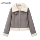 拉夏贝尔 上衣 复古皮毛一体加厚麂皮绒外套女短款 Chapelle冬季