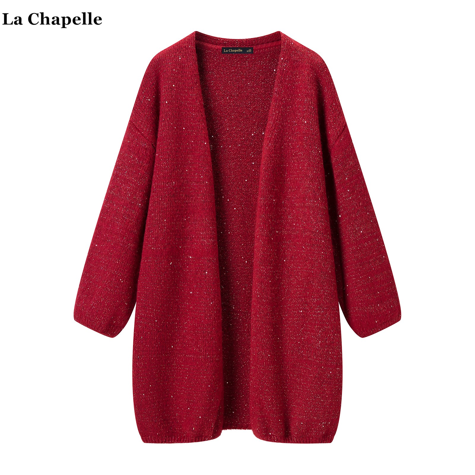 拉夏贝尔/La Chapelle松弛风中长款毛衣外套女秋冬红色宽松针织衫