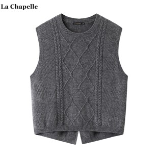 外搭叠穿背心 Chapelle设计感开叉针织马甲女秋冬新款 拉夏贝尔