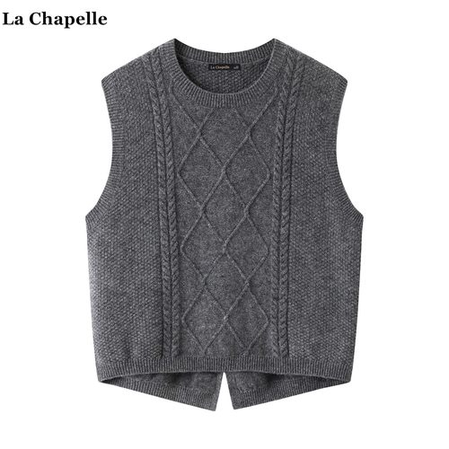 拉夏贝尔/La Chapelle设计感开叉针织马甲女秋冬新款外搭叠穿背心