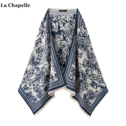 拉夏贝尔/La Chapelle国风水墨印花保暖围巾女高级感双面披肩围脖
