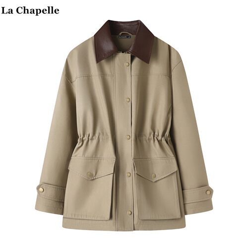 拉夏贝尔/La Chapelle巴恩风卡其色中长款风衣女秋季新款休闲外套