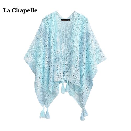 拉夏贝尔/La Chapelle复古流苏针织开衫女渐变色镂空外搭披肩斗篷