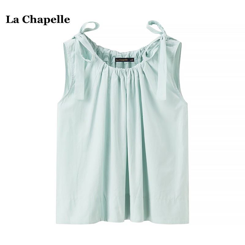 拉夏贝尔/La Chapelle夏季设计感无袖绑带衬衫法式褶皱吊带上衣女