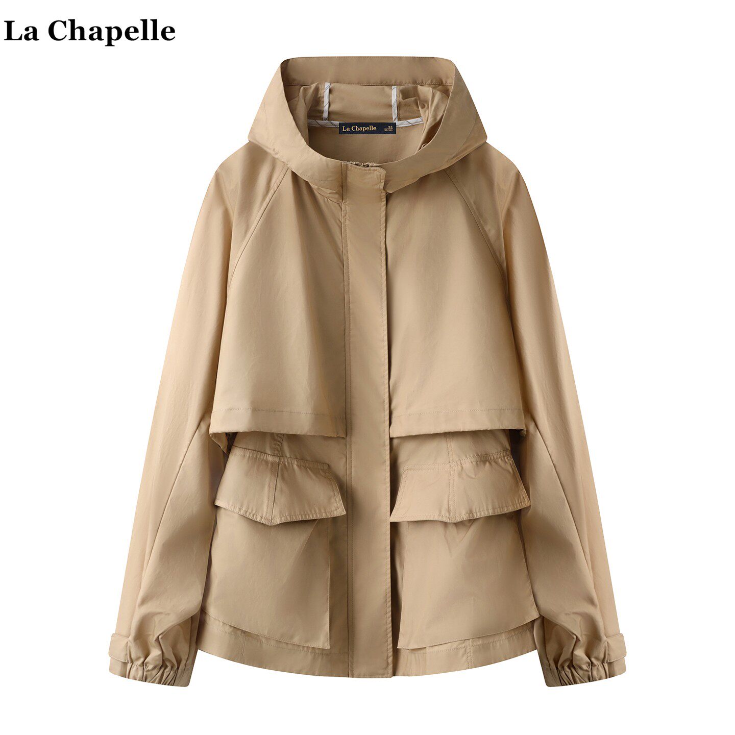 拉夏贝尔/La Chapelle韩版连帽工装外套女秋季新款中长款风衣上衣