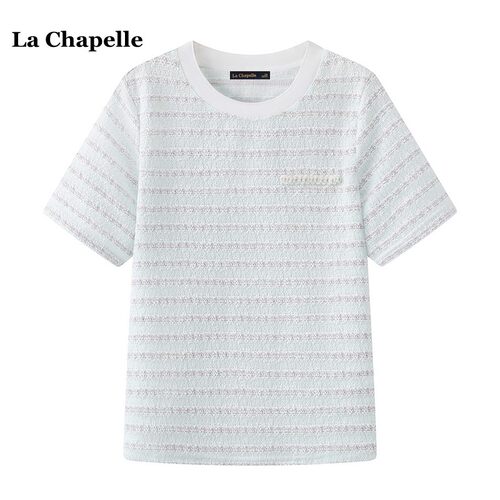 拉夏贝尔/La Chapelle小香风圆领短袖T恤女夏季新款气质正肩上衣