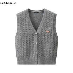 拉夏贝尔/La Chapelle韩系V领刺绣针织衫女秋冬新款叠穿马甲背心