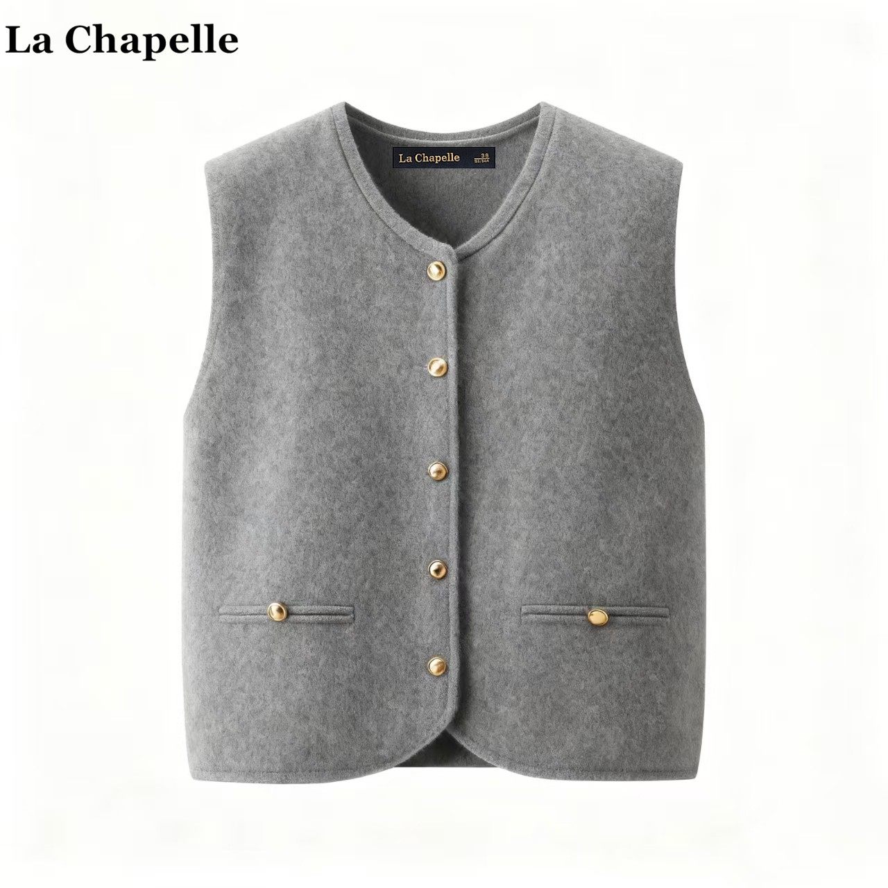 拉夏贝尔/La Chapelle韩系圆领单排扣针织马甲女秋冬新款针织背心
