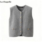 针织背心 Chapelle韩系圆领单排扣针织马甲女秋冬新款 拉夏贝尔